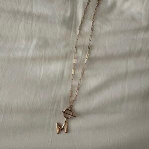 Anthropologie Gold 'M' Pendant Necklace